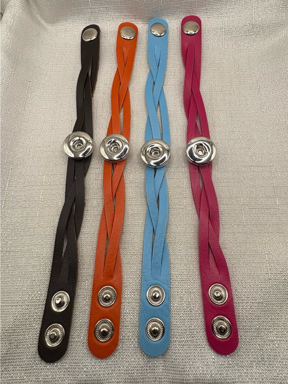 SET of 4 Braided Leather Snap Button bracelets - Hold 18mm/20mm Charms
